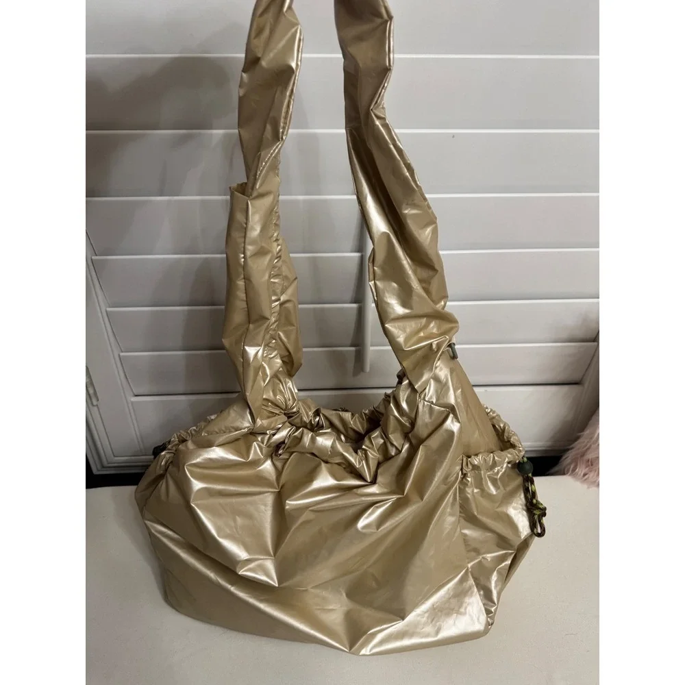 Urban Outfitters Metallic Gold Drawstring Bucket Bag Shimmer Hobo Shoulder Purse
